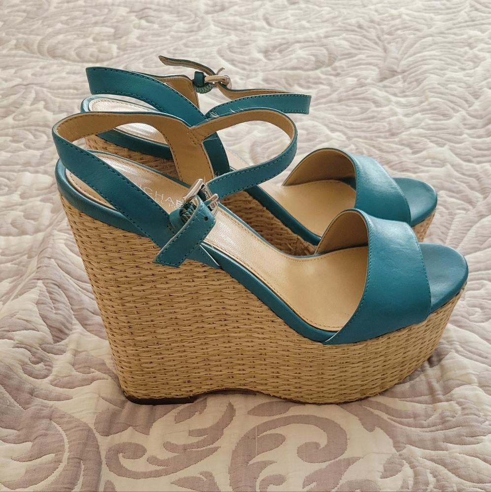 Michael Kors Teal Fisher Wedge Sandals